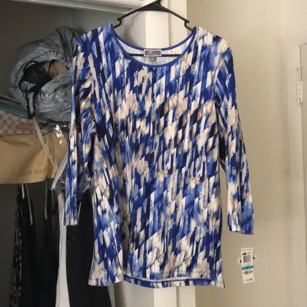 Blue and Tan Blouse